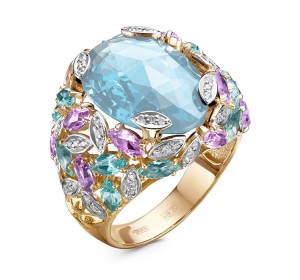 Золотое кольцо с полудрагоценными камнями