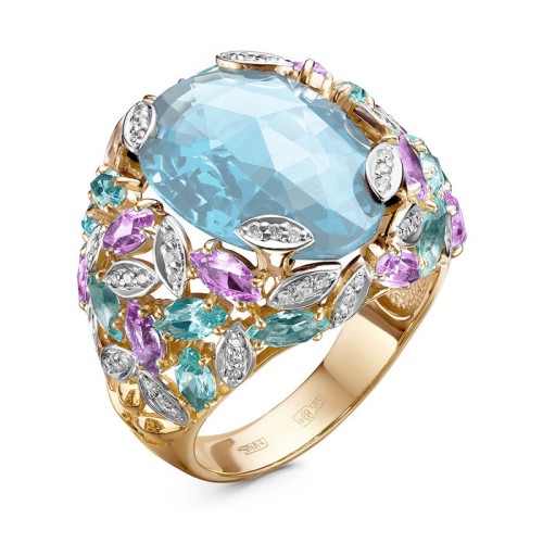 Золотое кольцо с полудрагоценными камнями