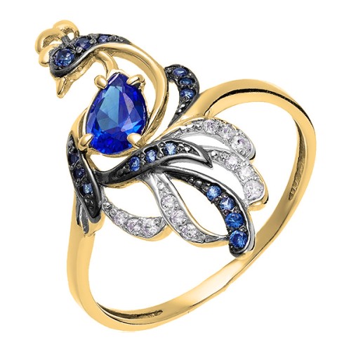 Серебряное кольцо с позолотой с кварцем