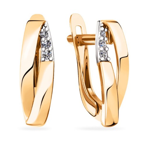 Золотые cерьги классические с фианитом