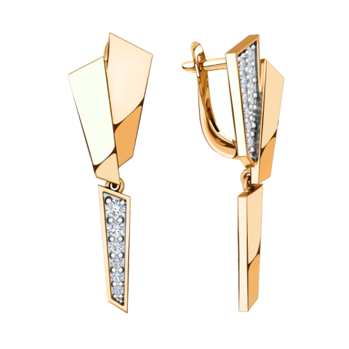 Золотые cерьги висячие с фианитом