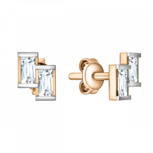 Золотые cерьги пусеты (гвоздики) с фианитом