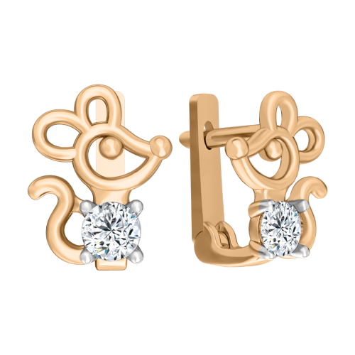 Золотые cерьги классические с фианитом