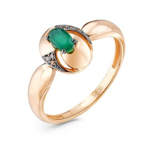 Золотое кольцо с агатом зеленым