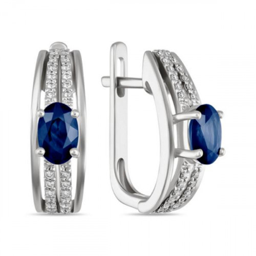 Серьги из белого золота 585 пробы с сапфиром