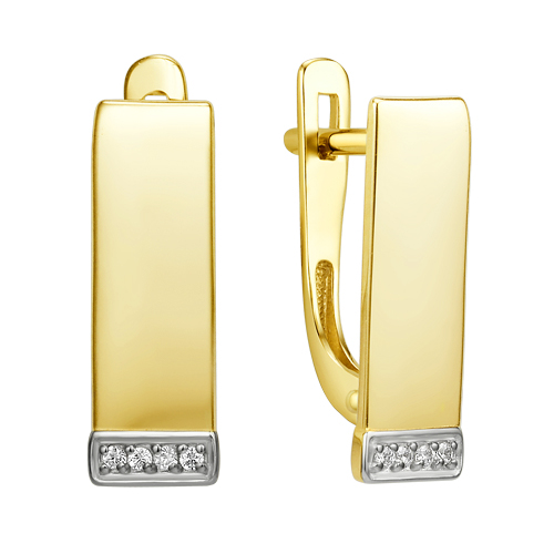 Серьги классические из желтого золота с фианитом