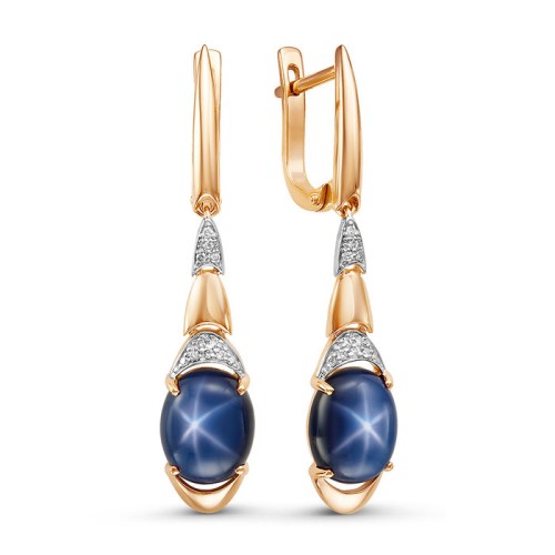 Золотые cерьги висячие с сапфиром