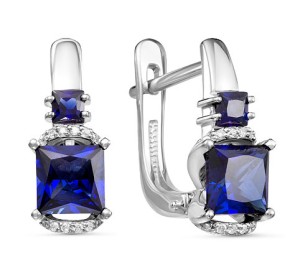 Серьги классические из белого золота с сапфиром