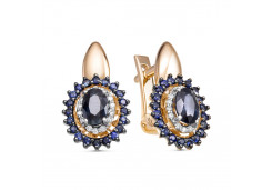 Золотые cерьги классические с сапфиром