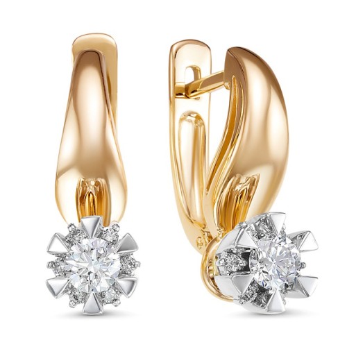 Золотые cерьги классические с бриллиантом