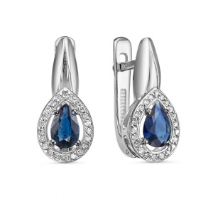 Серьги классические из белого золота с сапфиром