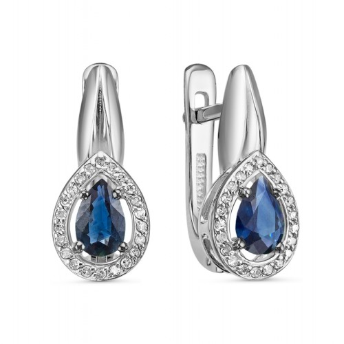 Серьги классические из белого золота с сапфиром
