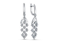 Серьги висячие из белого золота с бриллиантом