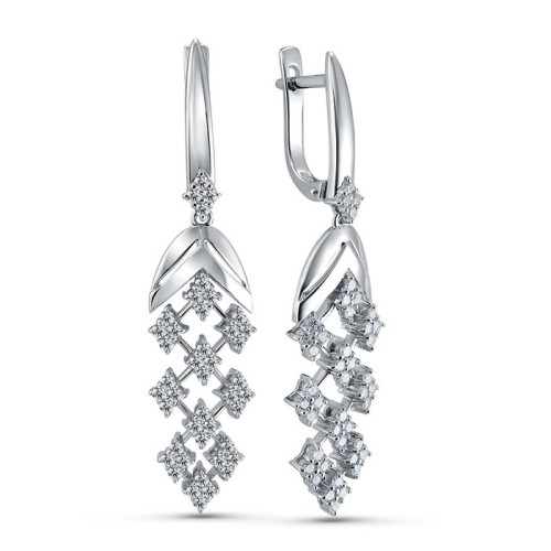 Серьги висячие из белого золота с бриллиантом