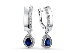 Серьги висячие из белого золота с сапфиром