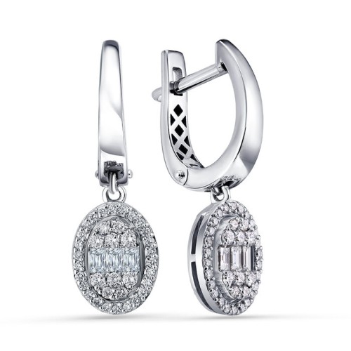 Серьги висячие из белого золота с бриллиантом