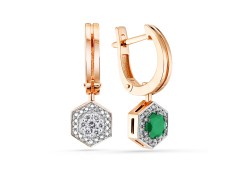 Золотые cерьги висячие с изумрудом