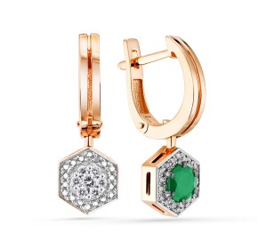 Золотые cерьги висячие с изумрудом