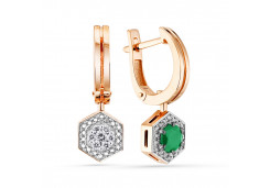 Золотые cерьги висячие с изумрудом