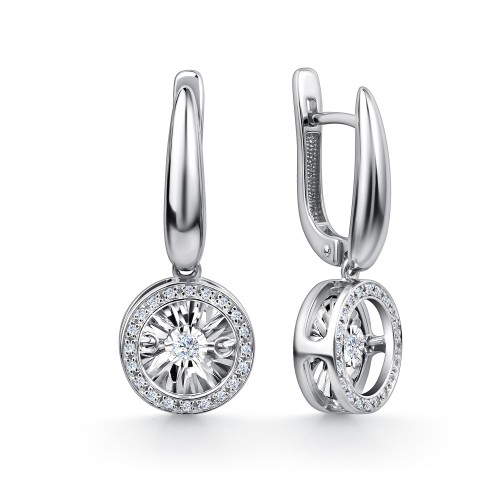 Серьги классические из белого золота с бриллиантом