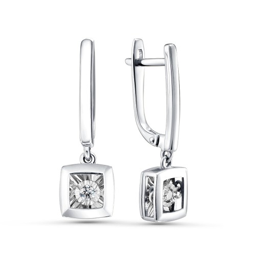 Серьги висячие из белого золота с бриллиантом