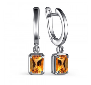 Серебряные cерьги висячие с цитрином