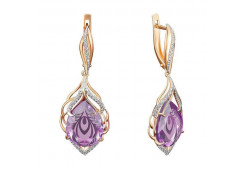 Золотые cерьги висячие с аметистом