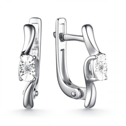 Серебряные cерьги классические с бриллиантом