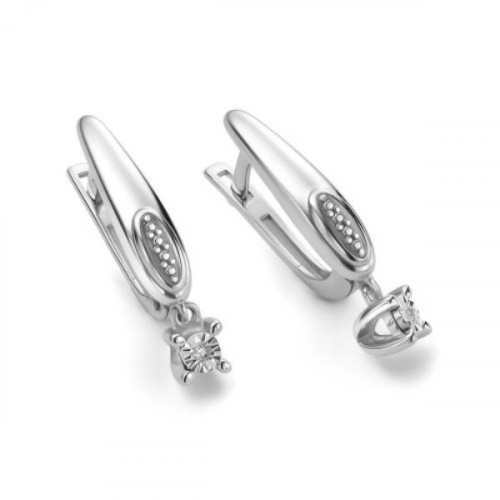 Серебряные cерьги висячие с бриллиантом