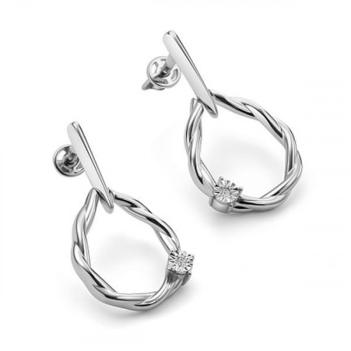 Серебряные cерьги пусеты (гвоздики) с бриллиантом