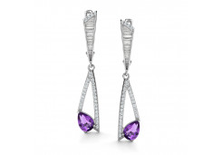 Серебряные cерьги висячие с аметистом