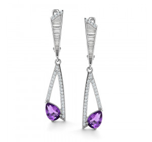 Серебряные cерьги висячие с аметистом