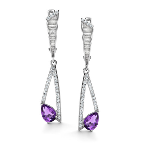 Серебряные cерьги висячие с аметистом