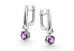 Серебряные cерьги висячие с аметистом