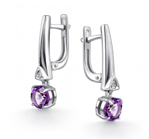 Серебряные cерьги висячие с аметистом