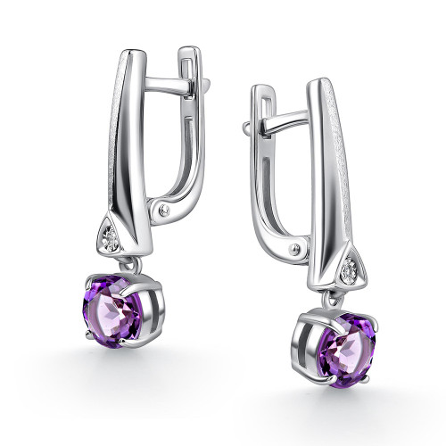 Серебряные cерьги висячие с аметистом