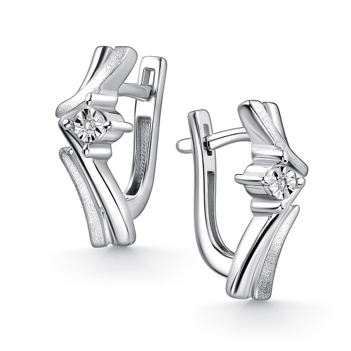 Серебряные cерьги классические с бриллиантом