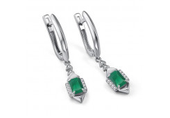 Серебряные cерьги висячие с агатом зеленым