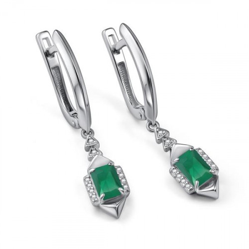 Серебряные cерьги висячие с агатом зеленым