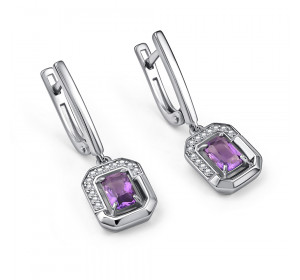 Серебряные cерьги висячие с аметистом
