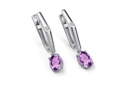 Серебряные cерьги висячие с аметистом