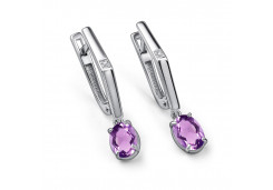 Серебряные cерьги висячие с аметистом