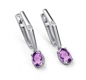 Серебряные cерьги висячие с аметистом