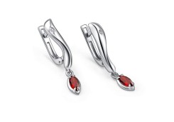 Серебряные cерьги висячие с гранатом