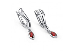 Серебряные cерьги висячие с гранатом