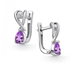 Серебряные cерьги классические с аметистом