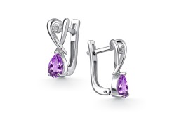 Серебряные cерьги классические с аметистом