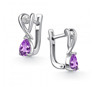 Серебряные cерьги классические с аметистом