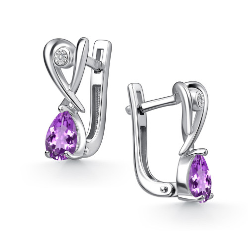 Серебряные cерьги классические с аметистом
