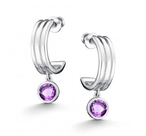 Серебряные cерьги пусеты (гвоздики) с аметистом